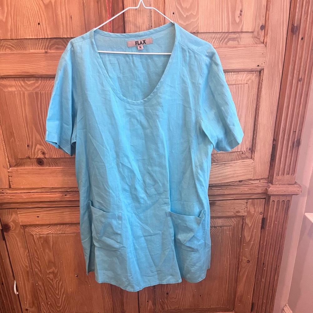 flax blue linen dress